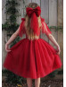 Crimson Cotton Sparkle Tulle Flower Girl Dress Christmas Dress